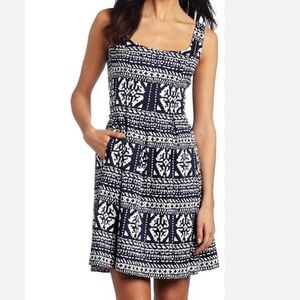 Nine West Women’s Tribal Geometric Pattern Navy White Sleeveless Dress Size 10.
